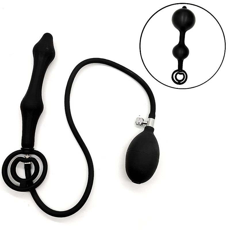 Plug Anal Escalonado com Anel Duplo Peniano - Silicone Inflável - 22.5 X 3.0
