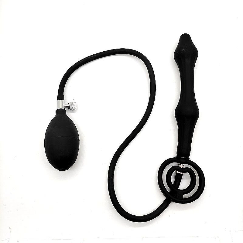Plug Anal Escalonado com Anel Duplo Peniano - Silicone Inflável - 22.5 X 3.0