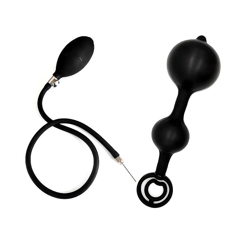 Plug Anal Escalonado com Anel Duplo Peniano - Silicone Inflável - 22.5 X 3.0