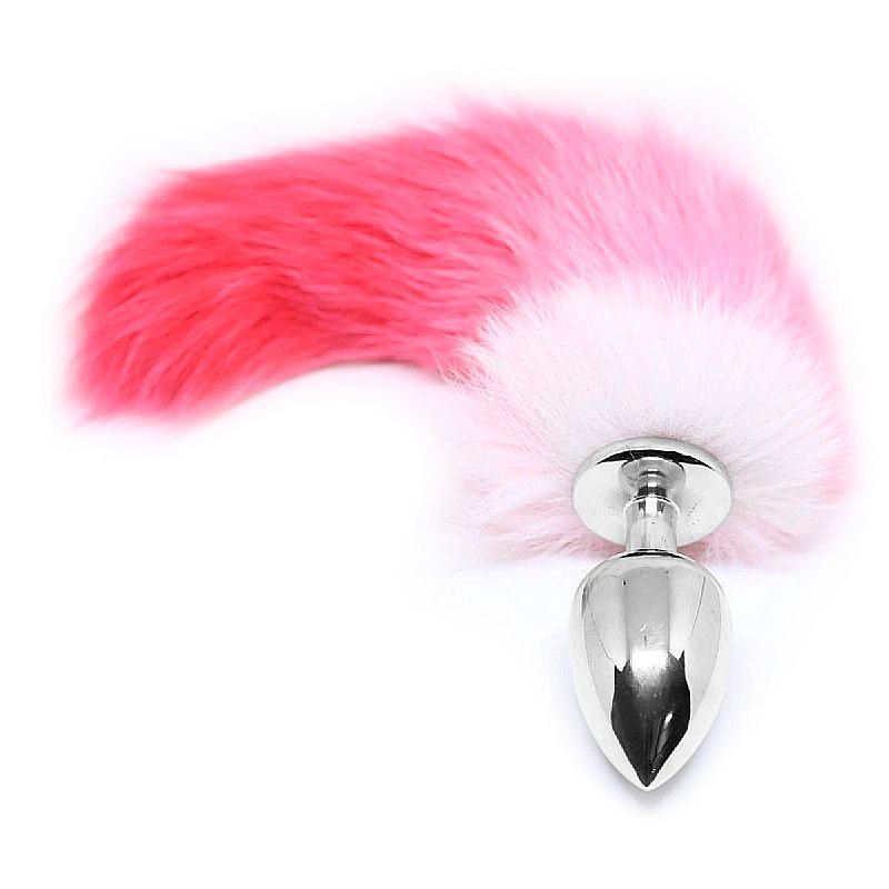 Plug Anal Rabo de Raposa - Pink e Branco - Plug Tamanho P