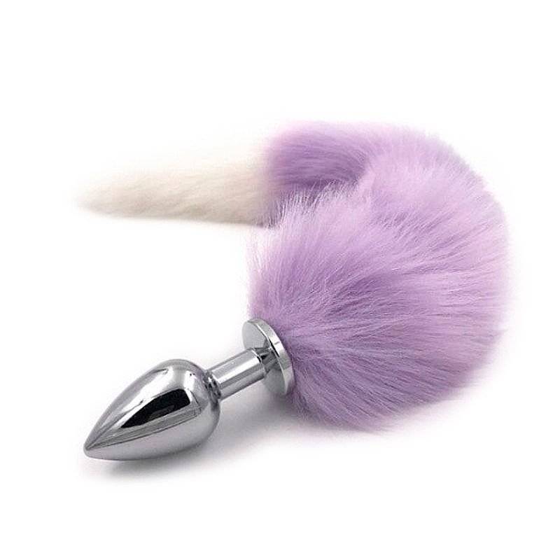 Plug Anal Rabo de Raposa - Roxo e Branco 48 cm - Tamanho P