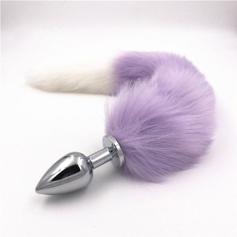 Plug Anal Rabo de Raposa - Roxo e Branco 48 cm - Tamanho P
