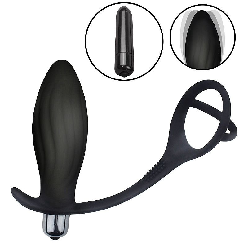 Plug para Próstata em Silicone com Anel Duplo / À Pilha