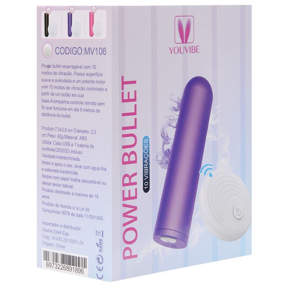 Power Bullet Recarregável 10 Vibrações Wireless Vipmix
