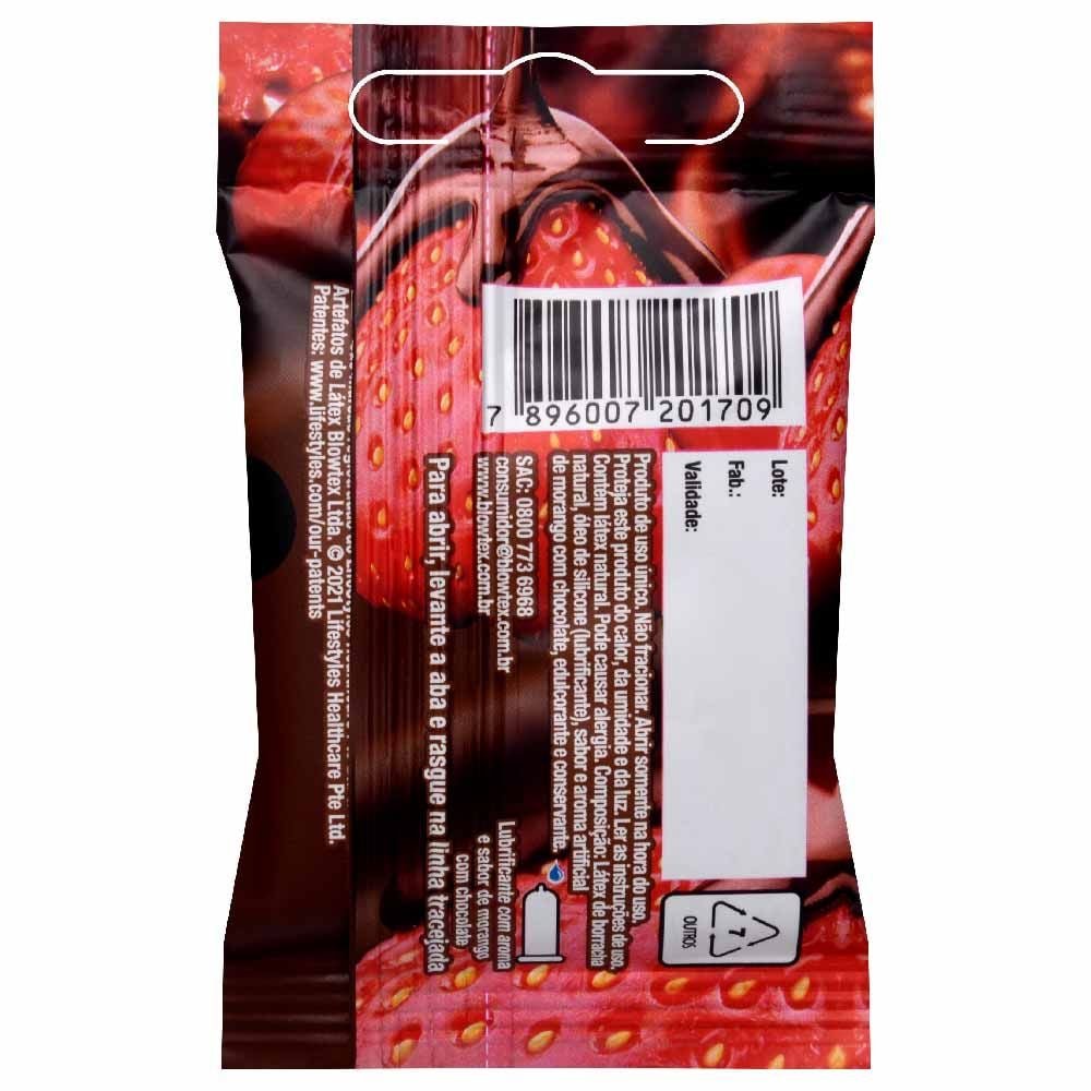 Preservativo Morango Com Chocolate 03 Unidades Blowtex