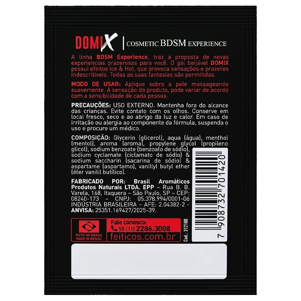Sachê Domix Gel Adestramento Ice Hot Bdsm 3g Feitiços