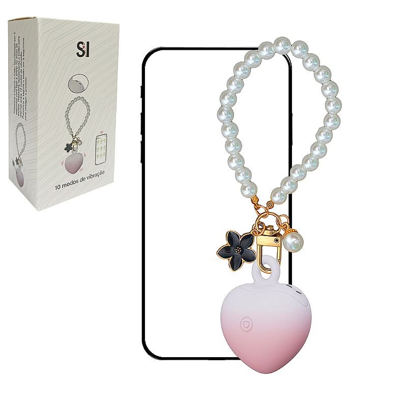 Vibrador com Formato de Coração em Chaveiro - 13,3 x 3,3 / À Longa Distância - APP