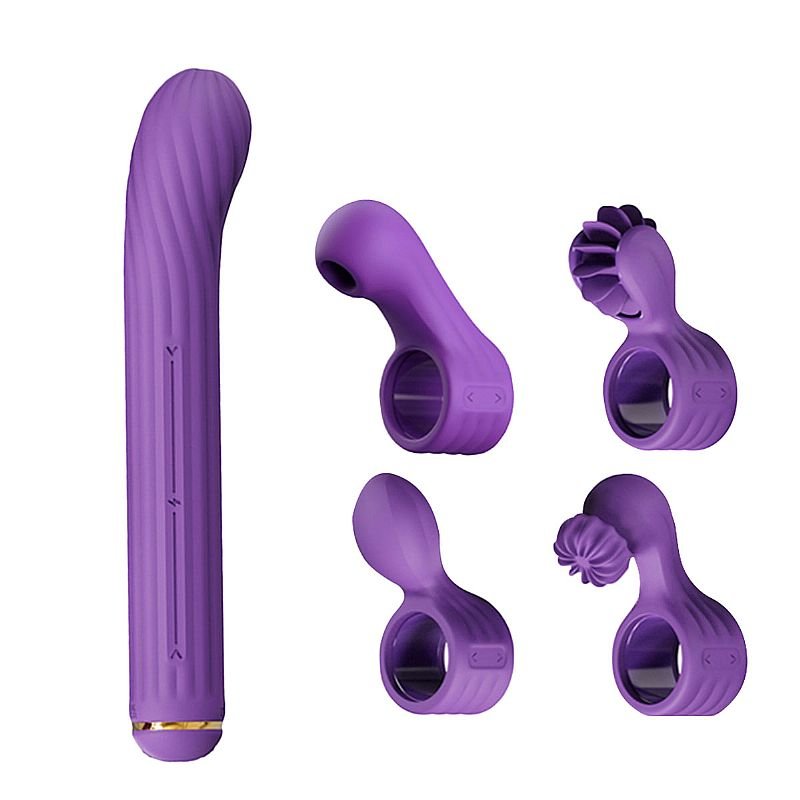 Vibrador de Ponto G com 4 Acessórios Para Clitóris - MAGIC STICK S1 PLUS - Roxo