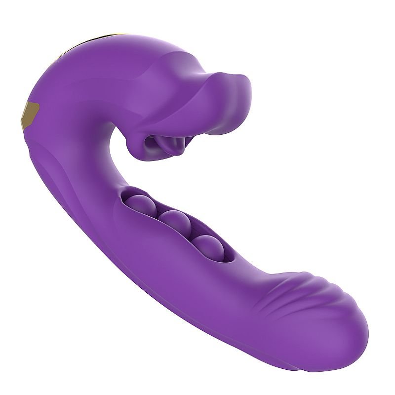 Vibrador de Ponto G com Bolinhas e Clitóris com Movimento de Boca