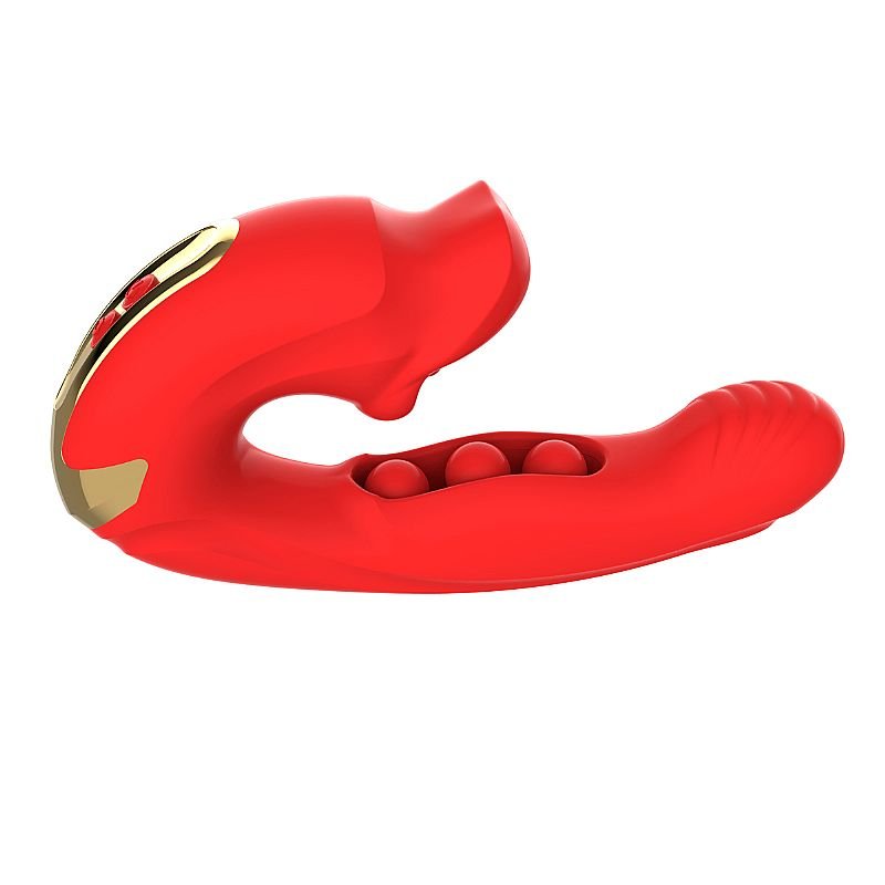 Vibrador de Ponto G com Bolinhas e Clitóris com Movimento de Boca