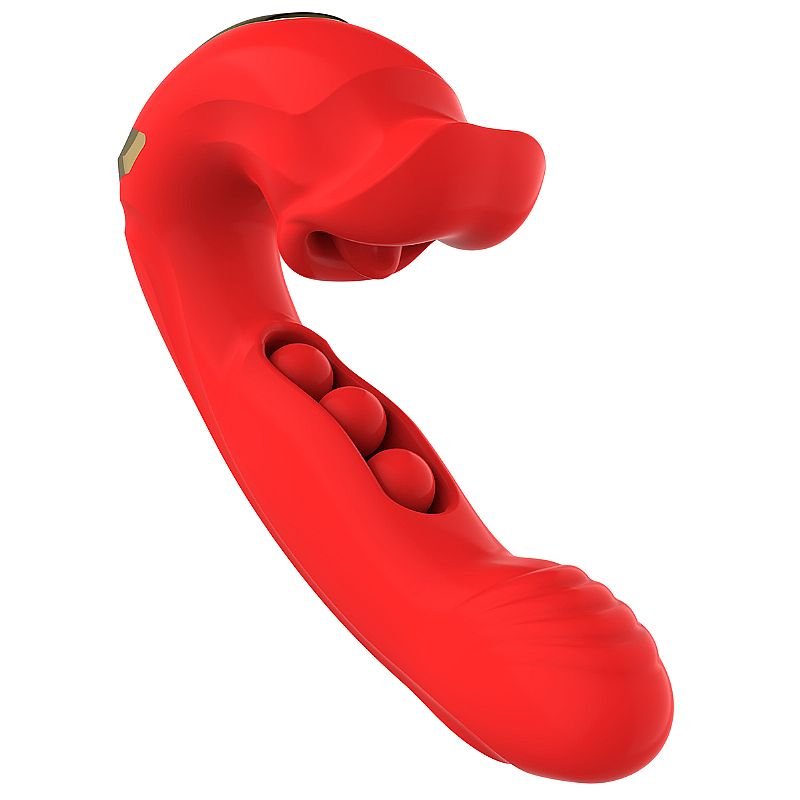 Vibrador de Ponto G com Bolinhas e Clitóris com Movimento de Boca