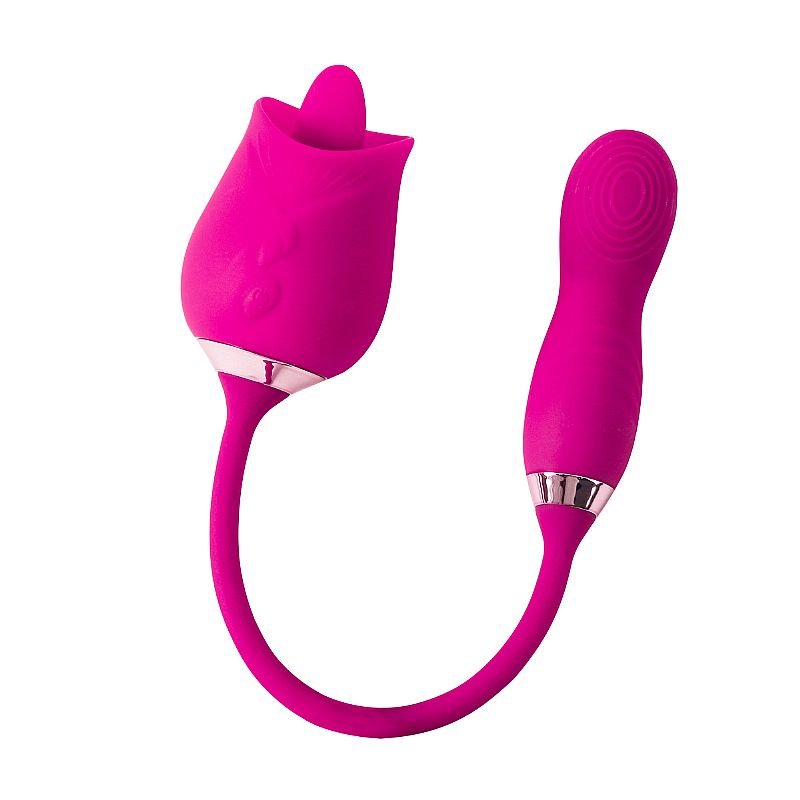 Vibrador de Ponto G e Clitóris com Dedilhar / Tapping - Formato de Rosa - Flowery - Roxo
