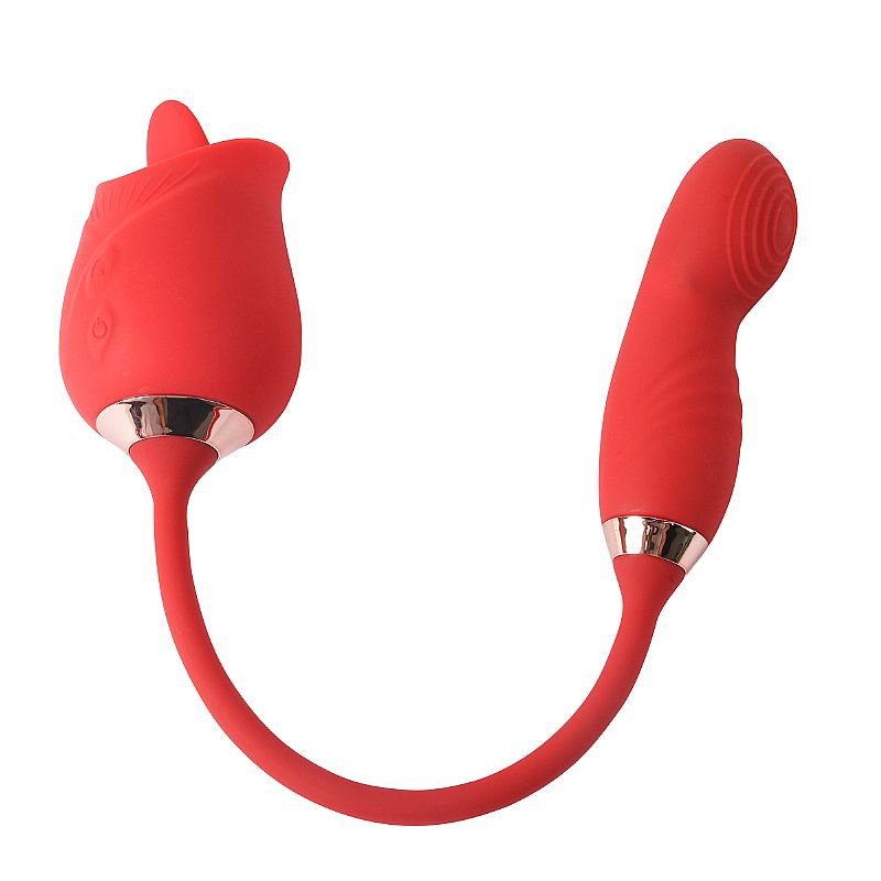 Vibrador de Ponto G e Clitóris com Dedilhar / Tapping - Formato de Rosa - Flowery - Vermelho