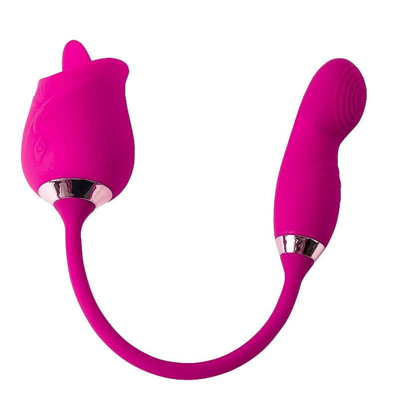 Vibrador de Ponto G e Clitóris com Dedilhar / Tapping - Formato de Rosa - Flowery - Vermelho