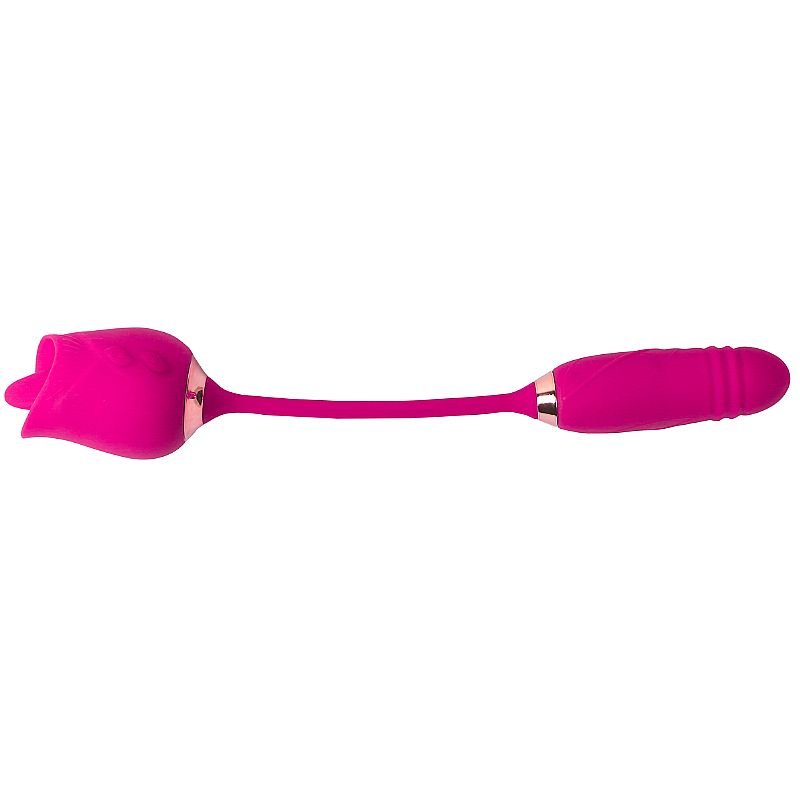 Vibrador de Ponto G e Clitóris com Língua / Vai e vem - Formato de Rosa - Flowery Plus - Pink