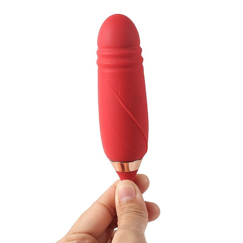Vibrador de Ponto G e Clitóris com Língua / Vai e vem - Formato de Rosa - Flowery Plus - Pink