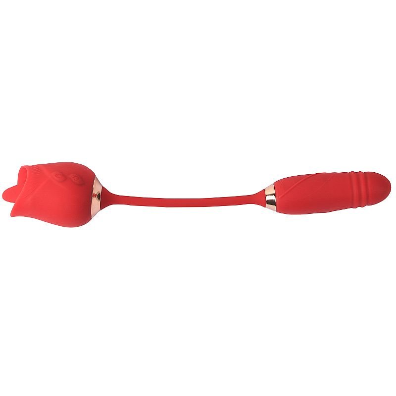 Vibrador de Ponto G e Clitóris com Língua / Vai e vem - Formato de Rosa - Flowery Plus - Pink