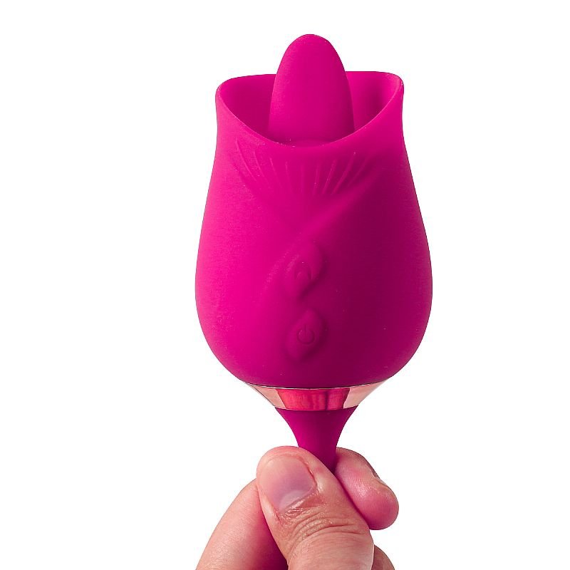 Vibrador de Ponto G e Clitóris com Língua / Vai e vem - Formato de Rosa - Flowery Plus - Roxo