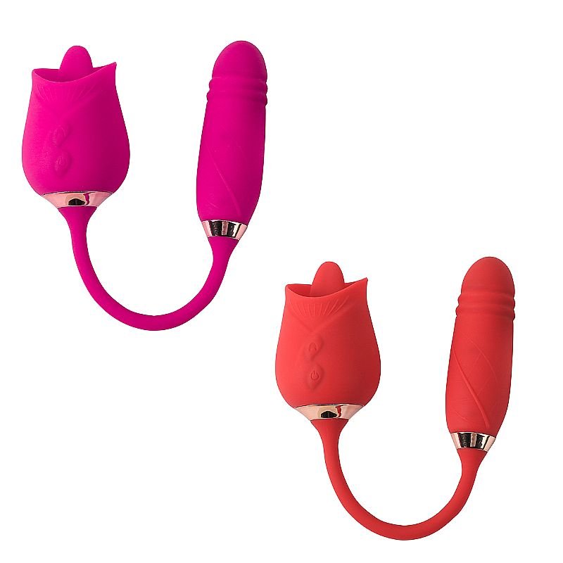 Vibrador de Ponto G e Clitóris com Língua / Vai e vem - Formato de Rosa - Flowery Plus - Roxo