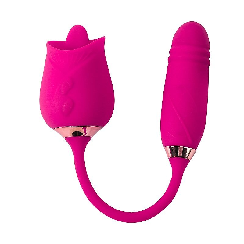 Vibrador de Ponto G e Clitóris com Língua / Vai e vem - Formato de Rosa - Flowery Plus - Roxo