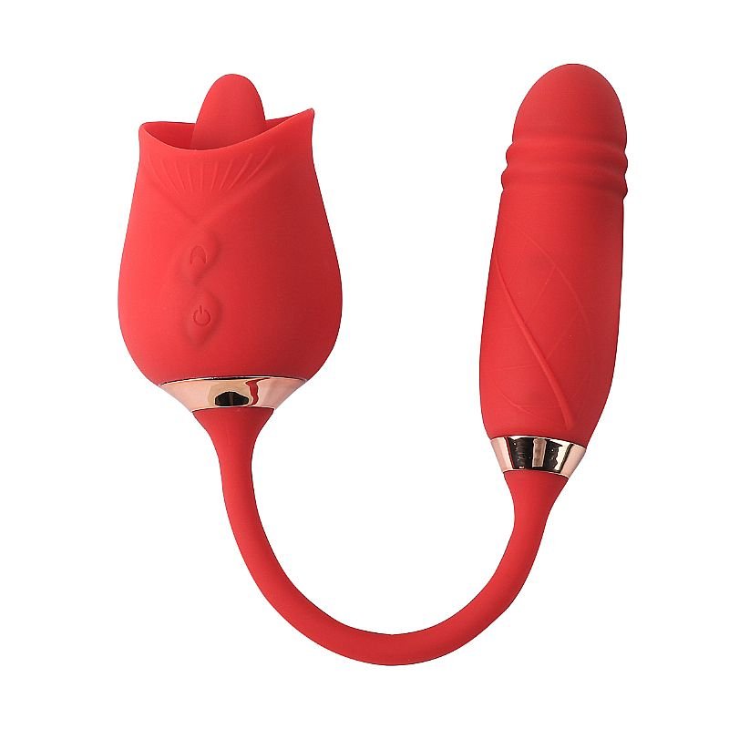 Vibrador de Ponto G e Clitóris com Língua / Vai e vem - Formato de Rosa - Flowery Plus - Vermelho