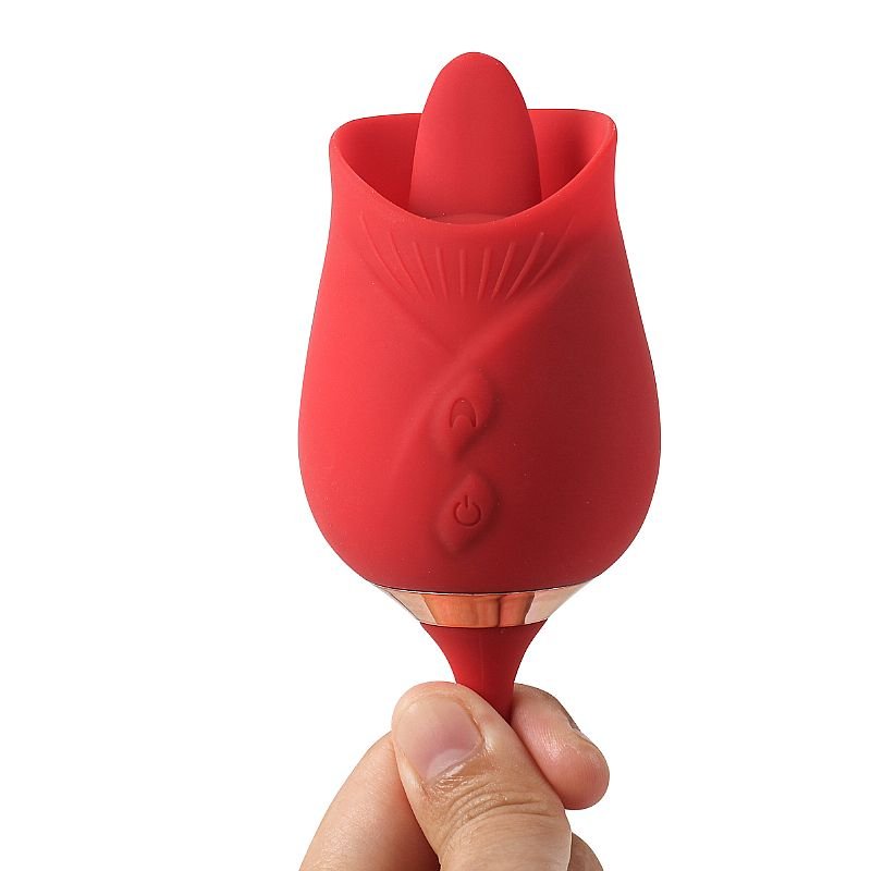 Vibrador de Ponto G e Clitóris com Língua / Vai e vem - Formato de Rosa - Flowery Plus - Vermelho