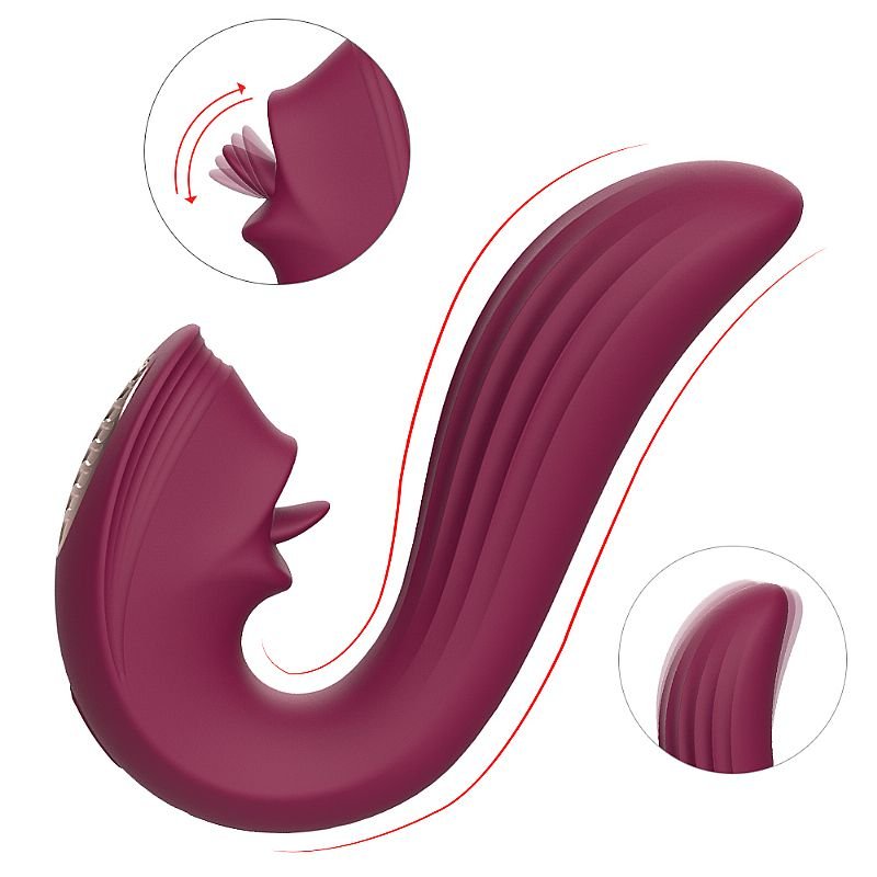 Vibrador de Ponto G e Clitóris com Língua - Velvet Kiss - S-Hande - Vinho
