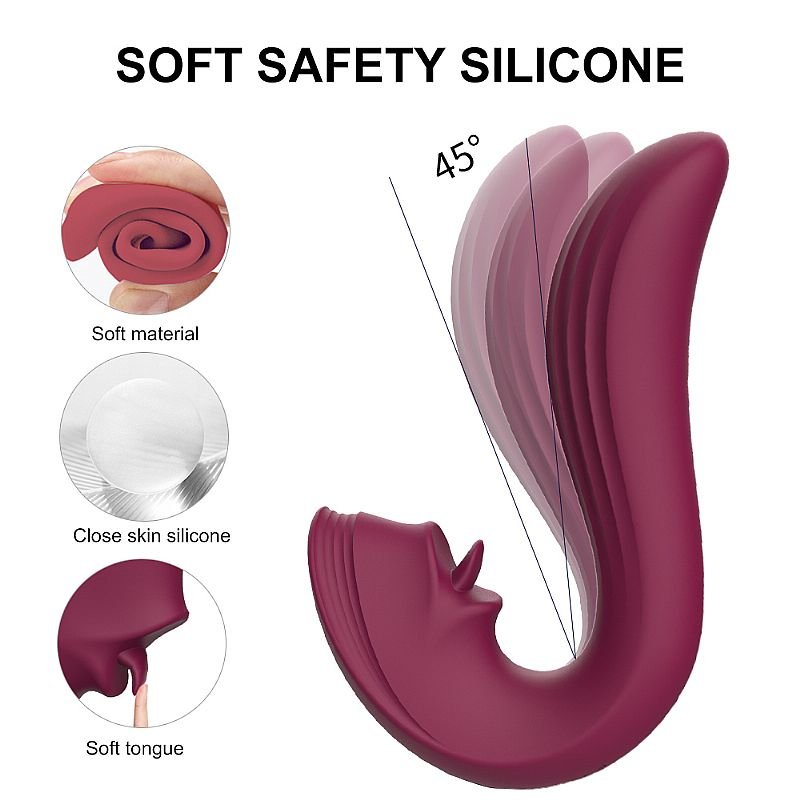 Vibrador de Ponto G e Clitóris com Língua - Velvet Kiss - S-Hande - Vinho