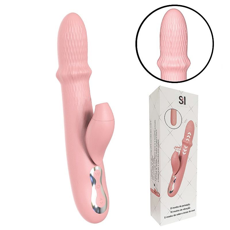 Vibrador de Ponto G e clitóris com Pulsação e Vai e Vem de Anel