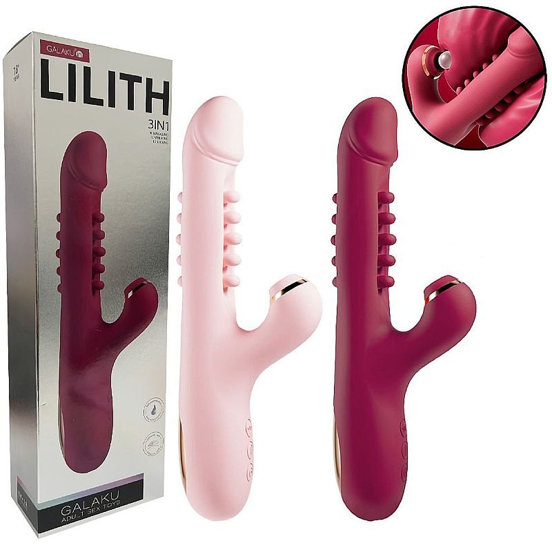 Vibrador de Ponto G e Clitóris com Vai e vem de Esferas - Lilith 3 em 1 - Vermelho