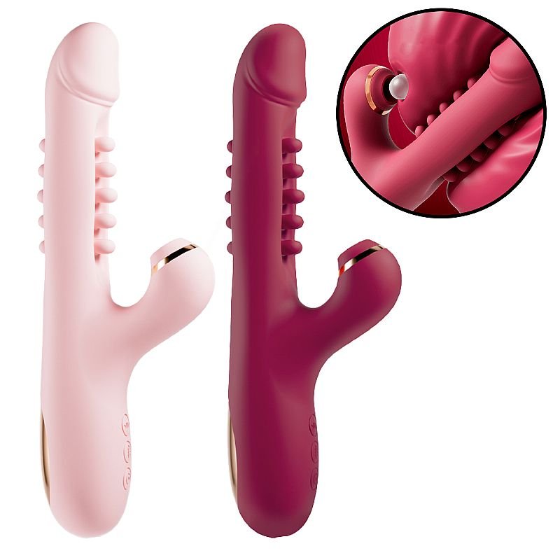 Vibrador de Ponto G e Clitóris com Vai e vem de Esferas - Lilith 3 em 1 - Vermelho