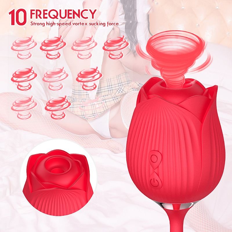 Vibrador de Ponto G e Clitóris com Vai e vem - Formato de Rosa - Hortênsia - Rosa