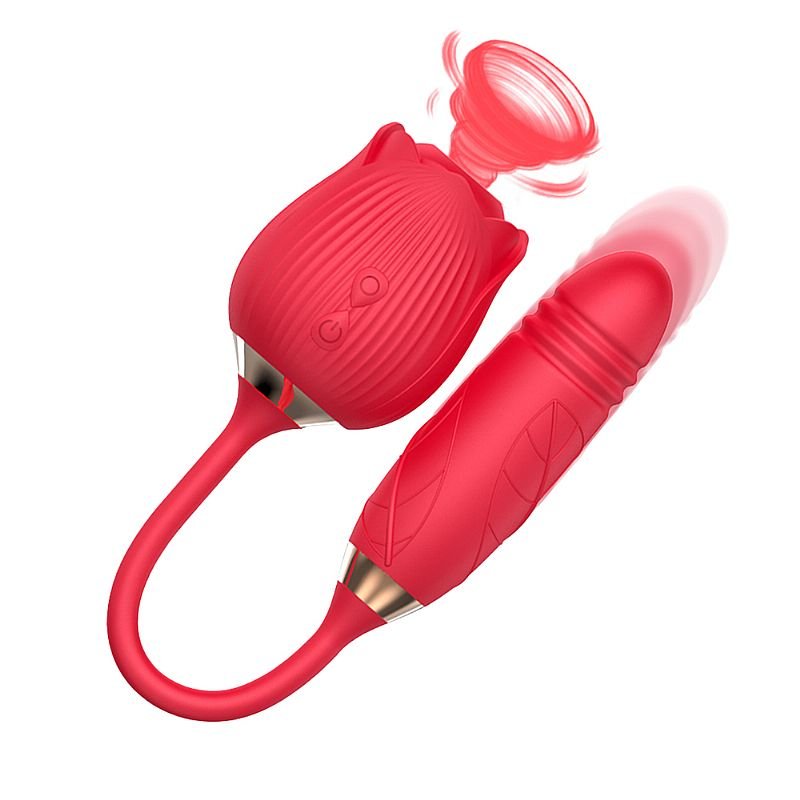 Vibrador de Ponto G e Clitóris com Vai e vem - Formato de Rosa - Hortênsia - Rosa