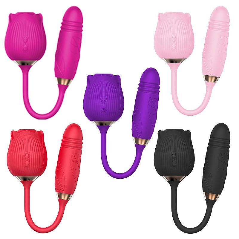 Vibrador de Ponto G e Clitóris com Vai e vem - Formato de Rosa - Hortênsia - Rosa