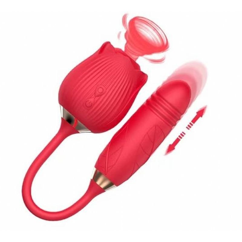 Vibrador de Ponto G e Clitóris com Vai e vem - Formato de Rosa - Hortênsia - Rosa