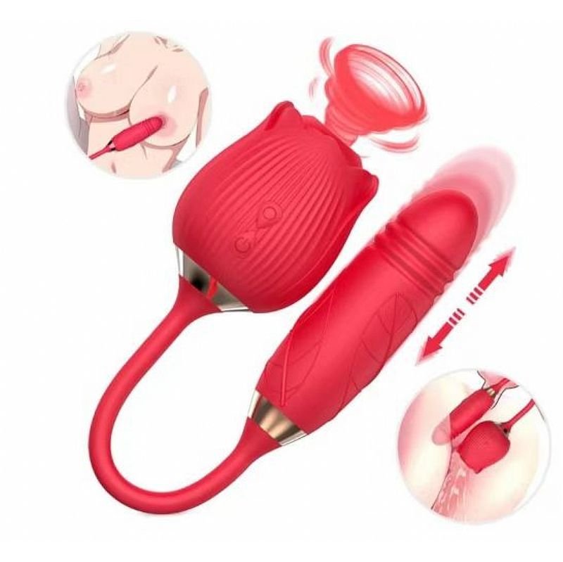 Vibrador de Ponto G e Clitóris com Vai e vem - Formato de Rosa - Hortênsia - Rosa