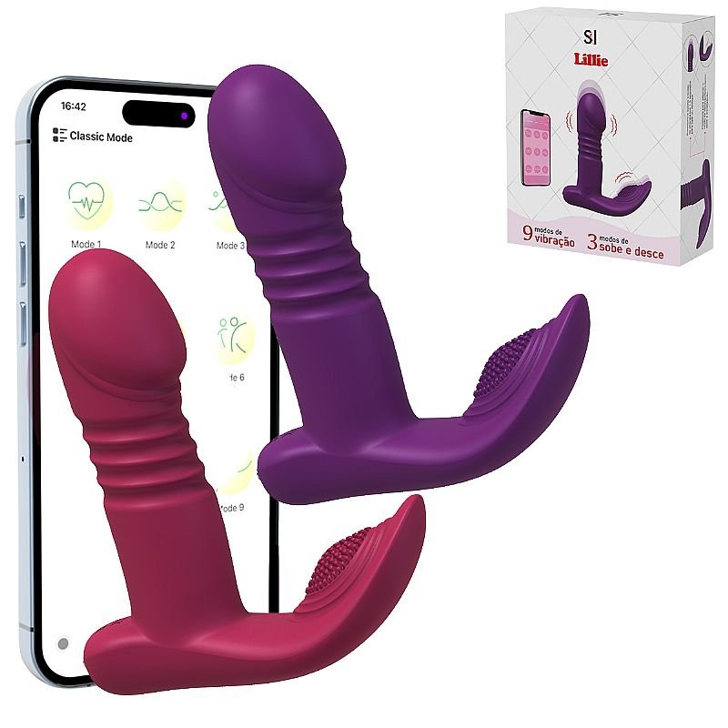 Vibrador de Ponto G e Clitóris com Vai e vem - Lillie - APP - Roxo