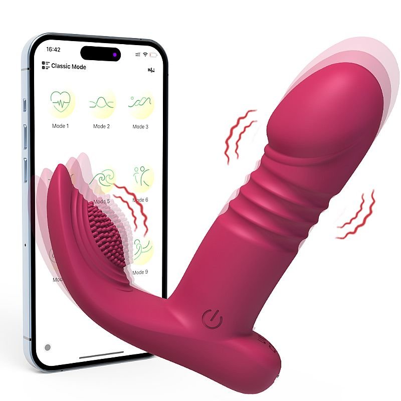 Vibrador de Ponto G e Clitóris com Vai e vem - Lillie - APP - Vermelho