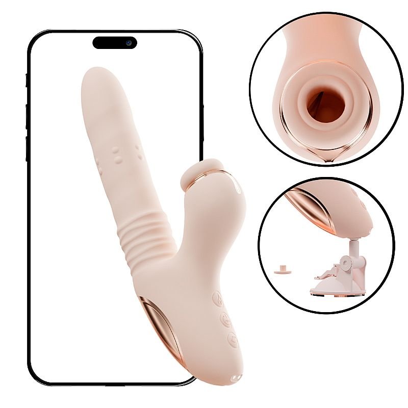 Vibrador de Ponto G e Clitóris / Pulsação com Vai e Vem Rotação / Aquecimento - 23,5 x 3,7cm - App