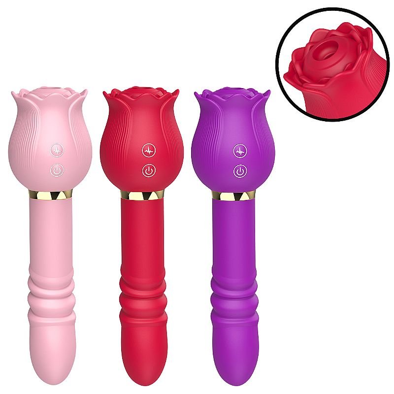 Vibrador de Ponto G e Clitóris / Rosa com Pulsação e Vai e vem - Christine - Vermelho