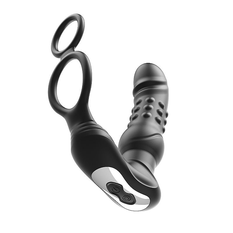 Vibrador de Próstata com Anel Duplo Peniano - Dedilhar / Vem cá com Vai e vem de Esferas - 15,8 x 4,8cm - Via APP À Longa Distância