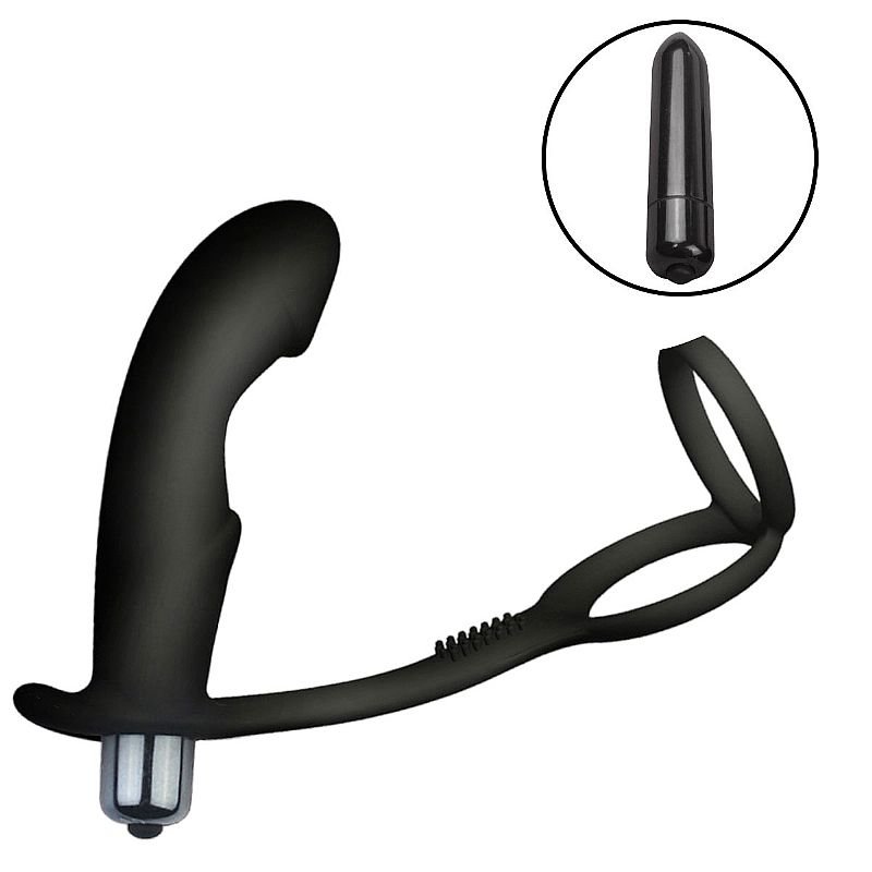 Vibrador de Próstata em Silicone com Anel Duplo / À Pilha