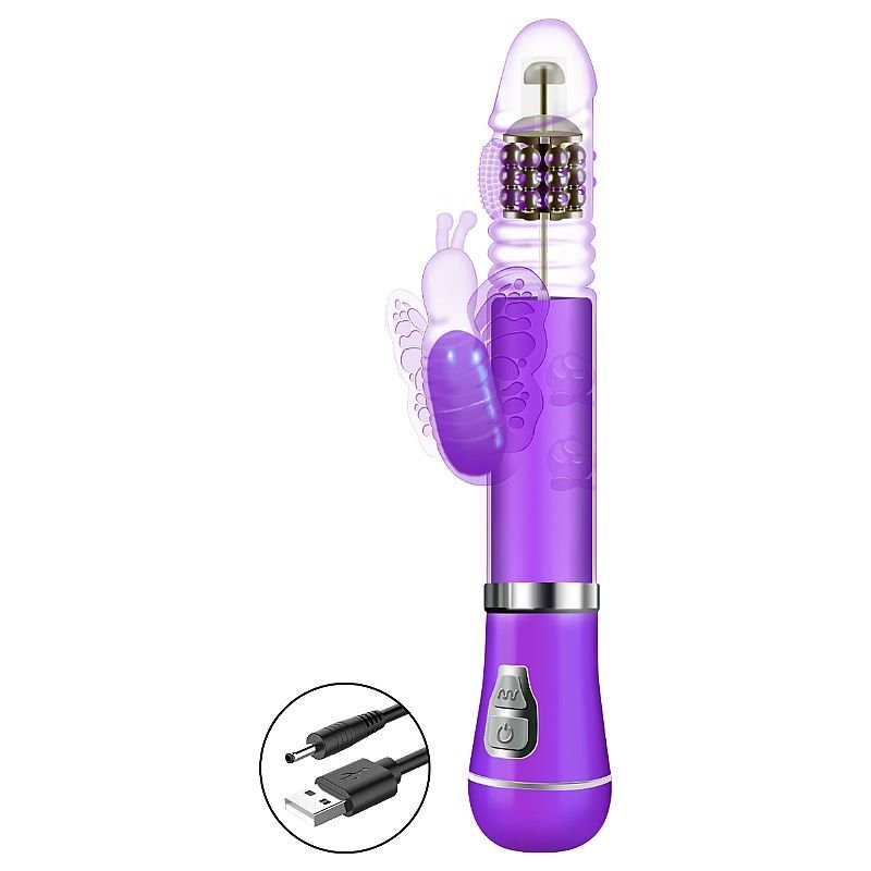 Vibrador Rotativo de Borboleta com Vai e vem - Recarregável - Roxo