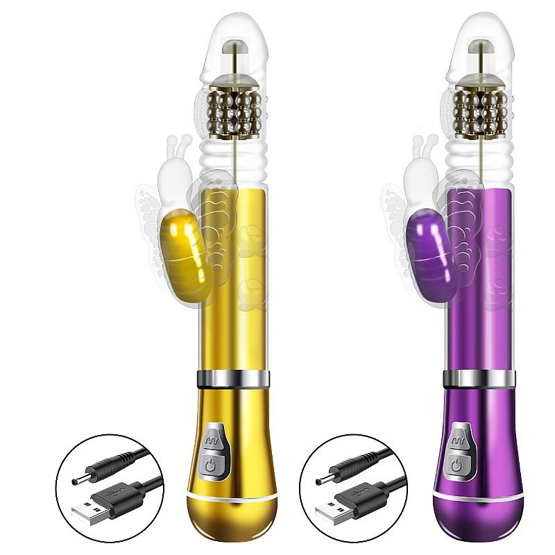 Vibrador Rotativo de Borboleta - Cromado - Recarregável - Dourado