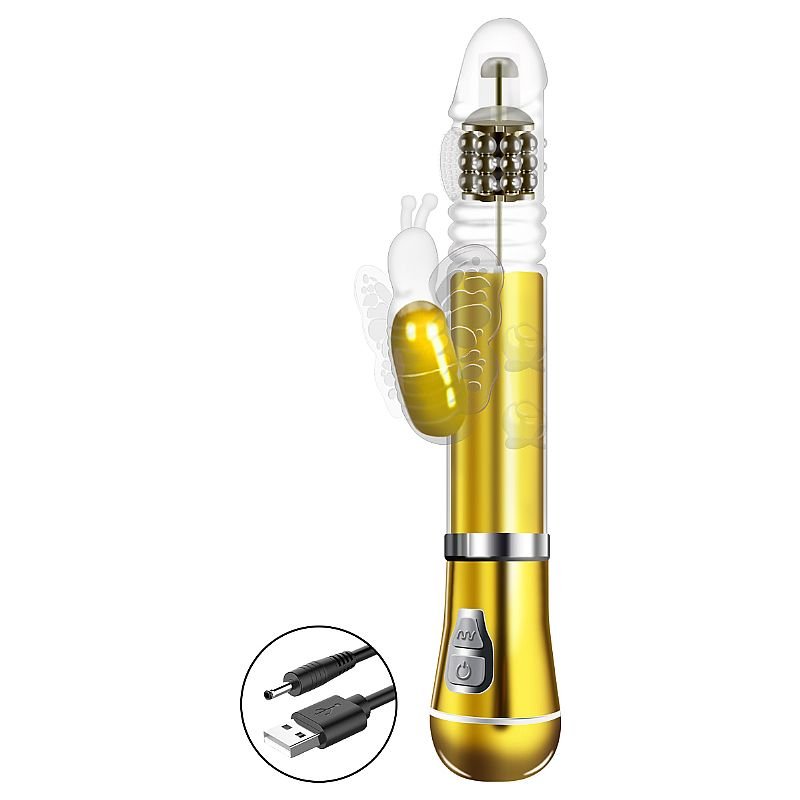 Vibrador Rotativo de Borboleta - Cromado - Recarregável - Dourado