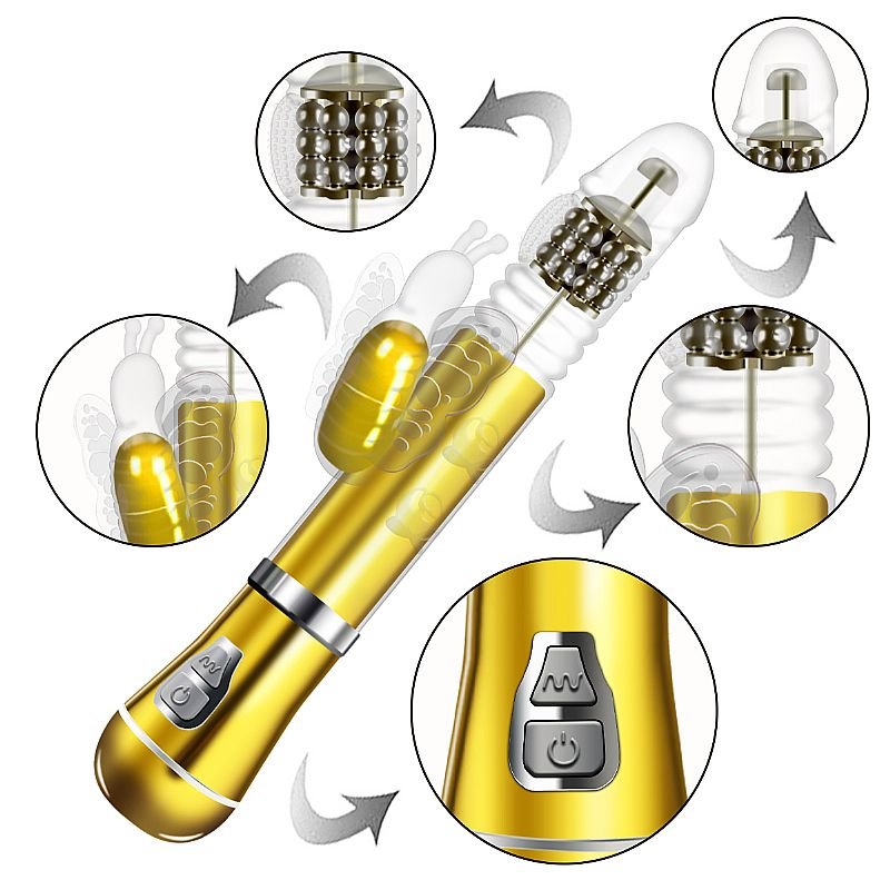 Vibrador Rotativo de Borboleta - Cromado - Recarregável - Dourado
