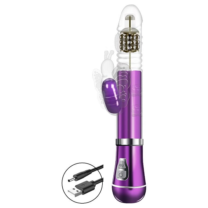 Vibrador Rotativo de Borboleta - Cromado - Recarregável - Roxo - Metálico