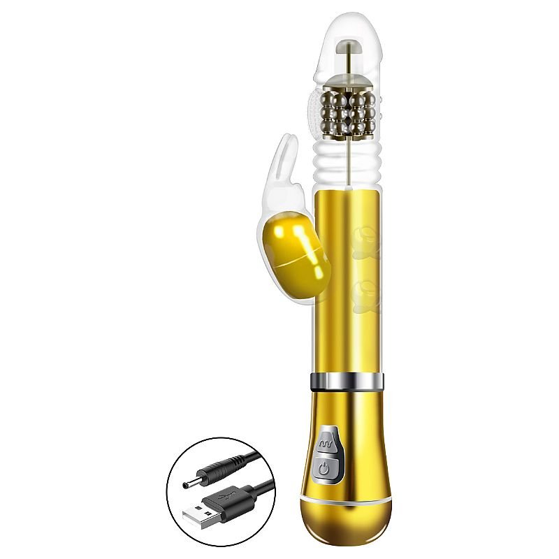 Vibrador Rotativo de Coelho - Cromado com Vai e vem - Recarregável