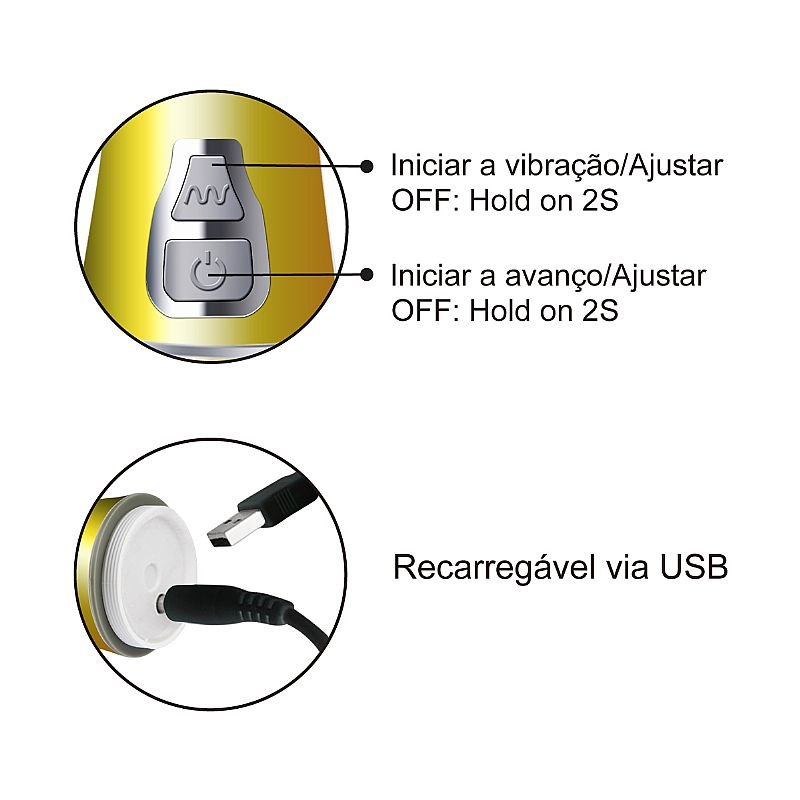Vibrador Rotativo de Coelho - Cromado com Vai e vem - Recarregável