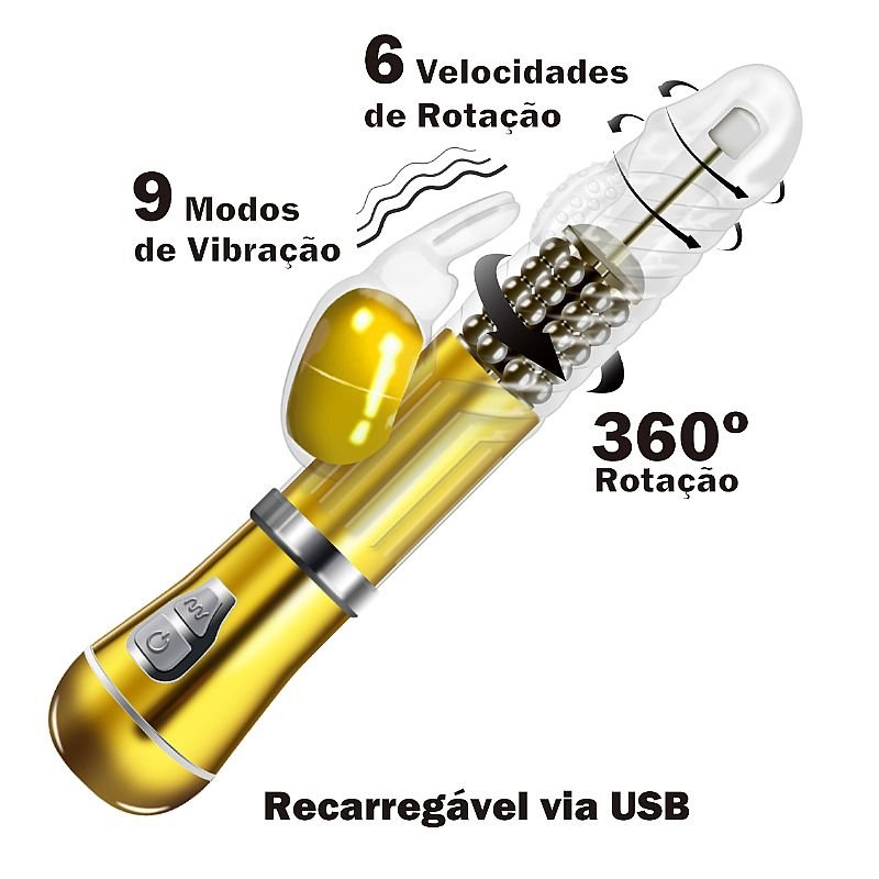 Vibrador Rotativo de Coelho - Cromado - Recarregável